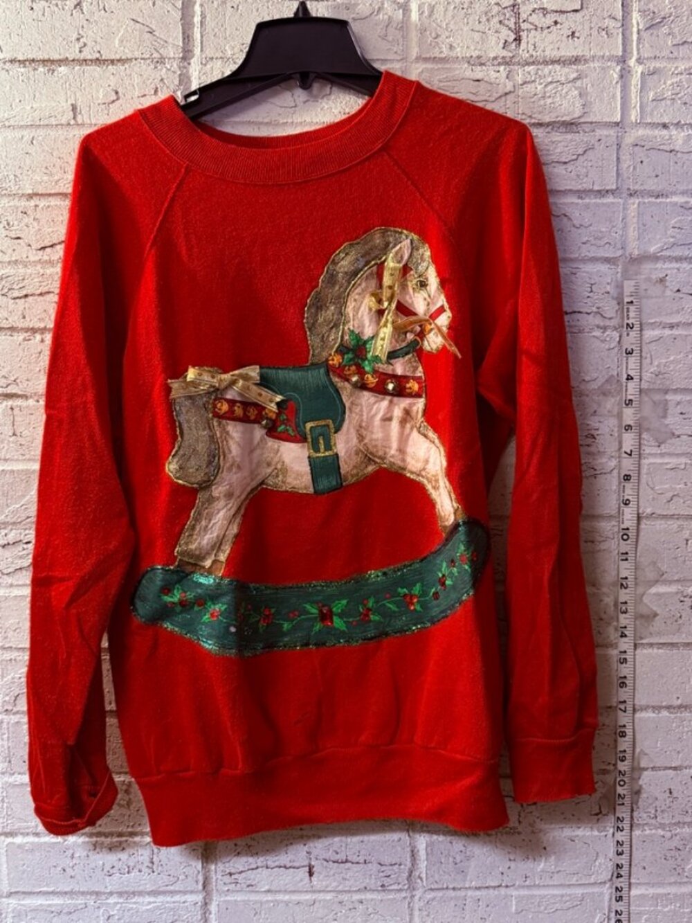 Vintage Panill XL Christmas Rocking Horse Applique Red Sweatshirt  Holiday